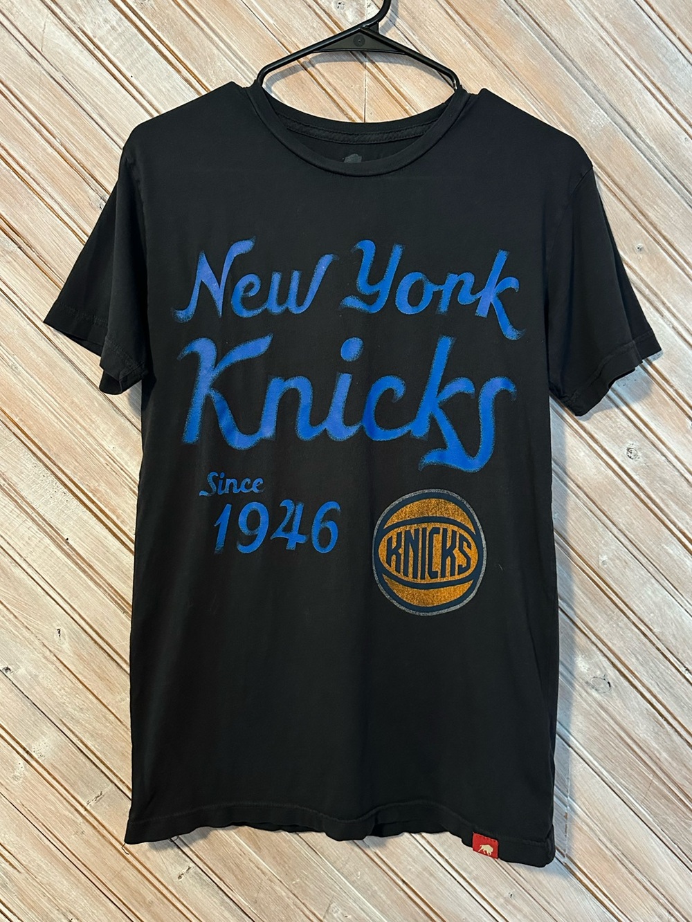 New York Knicks Since 1946 Sportiqe Black Basketball Tee Bright Blue Logo